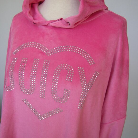 Juicy Couture XL Pink Super Soft Velour Bling Pullover Hoodie Sleepwear - Picture 3 of 5